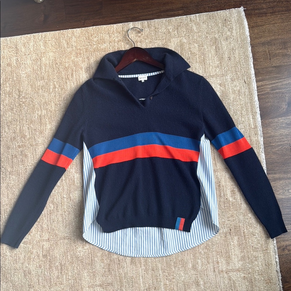 Navy and Red Striped Women's Sweater